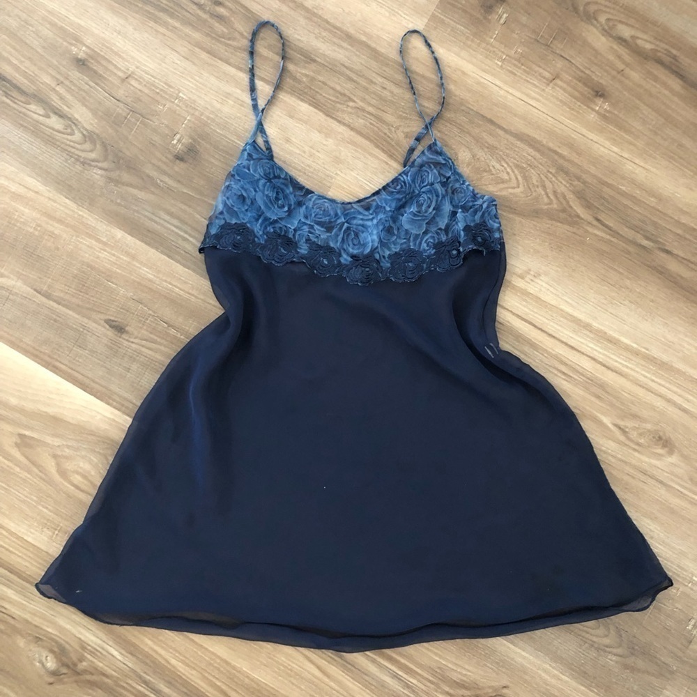 Rycier blue mesh floral embroidered detail intimate slip dress